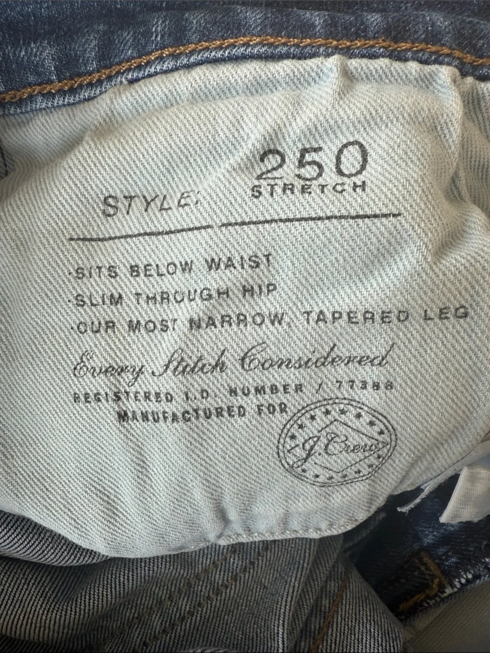J.Crew Men’s 250 Stretch Slim Tapered Jeans W32 L30